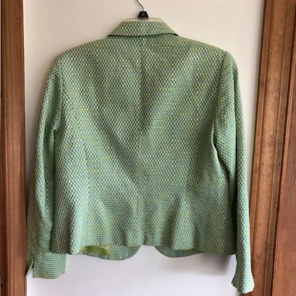 TALBOTS Tweed Green Blue Yellow Long Sleeve Lined Single Breasted Blaz…